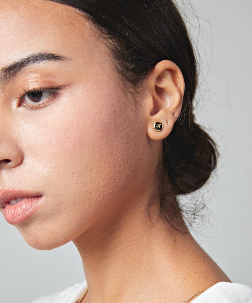 Gaman Gold Onyx Bird Stud Earrings