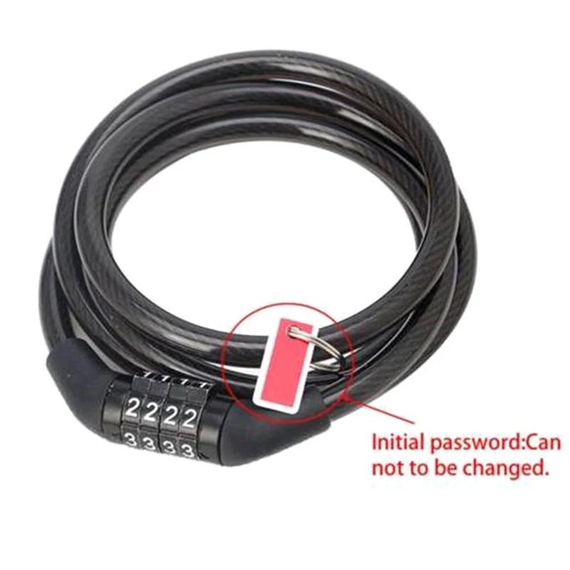 4 Digit Bike Lock Combination, Heavy Duty Security Cable Lock, Resettable Coiled Wire Lock for Mountain Bike, Road Bike, Scooter & Motorcycle