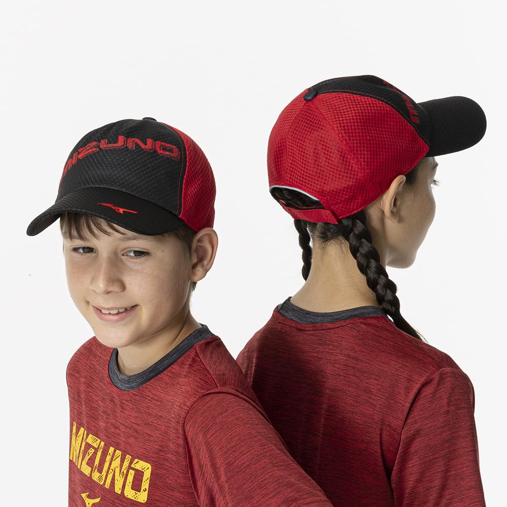 Mizuno Junior Cool Hold Wet and Cool Sports Hat for Summer Heat Junior Free Size Cap, Protection, Unisex, 32JWB403, White/Chinese Red,