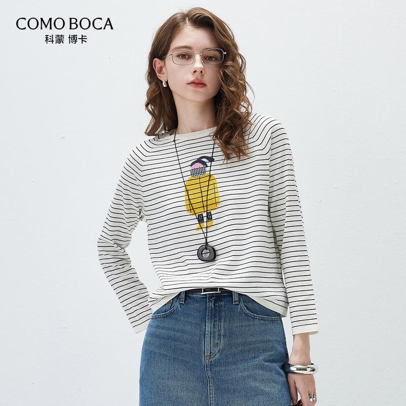 Komengboka Women s Striped Mulberry Silk Blend Knit Long-Sleeve T-Shirt M