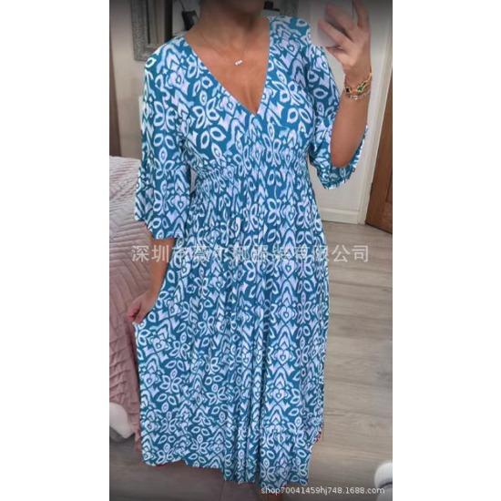 New Year's Large Size Super Immortal V-Neck Floral Dress Seaside Holiday Beach Dress Loose Long Skirt