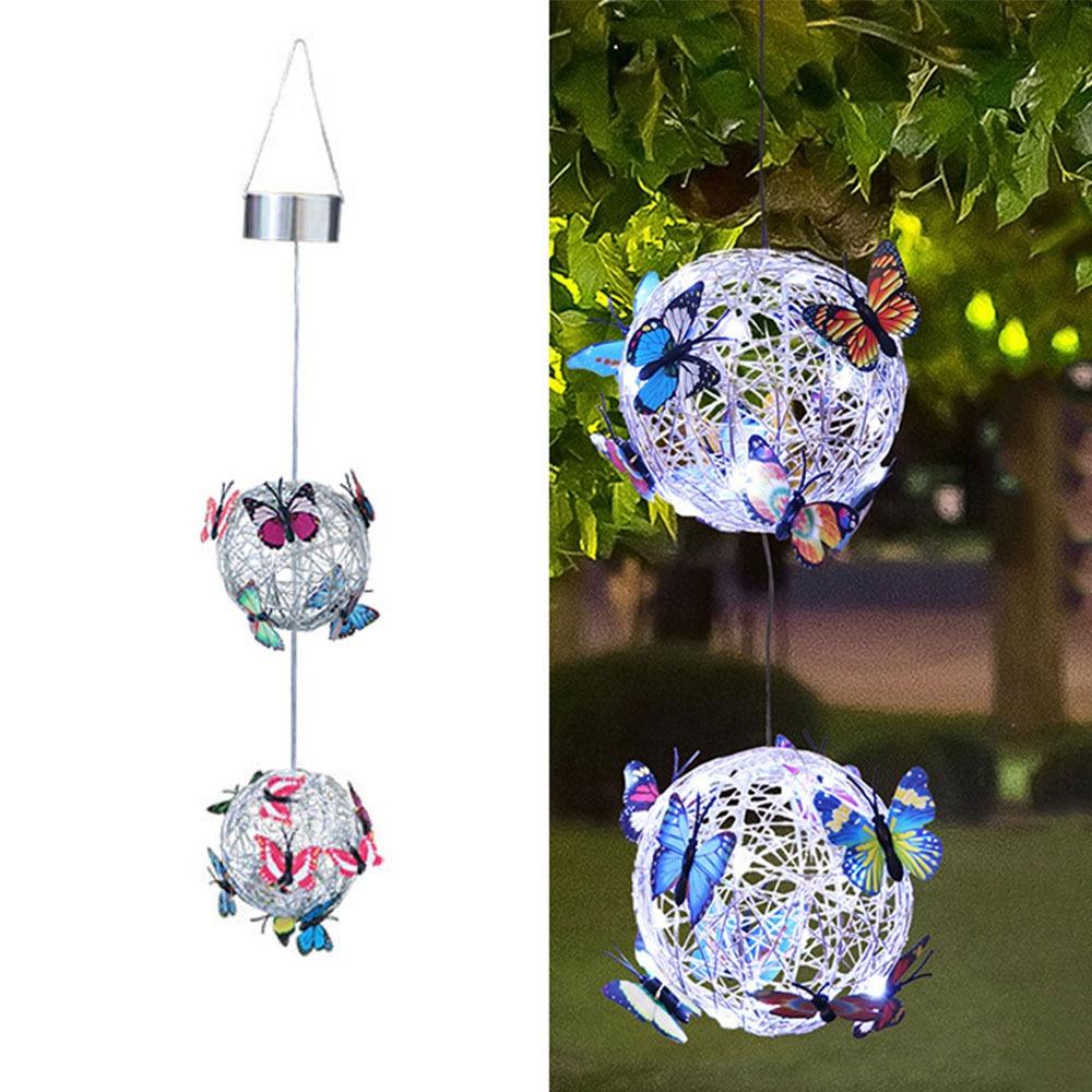 Waterproof Solar Butterfly Ball Light Solar-Powered Colorful Butterfly Solar Hanging Light Metal Weaving Decorative