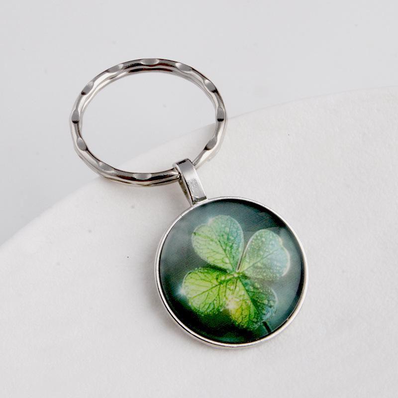 Green Lucky Clover Crystal Glass Keychain with Four-Leaf Clover Charm