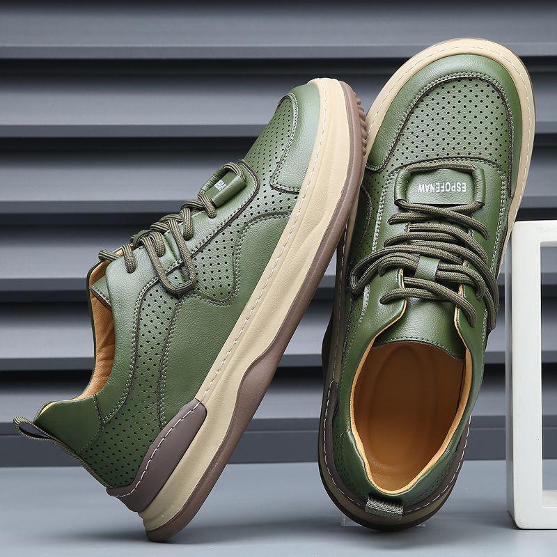 Men's Breathable Leather Crooked Toe Clown Shoes - Trendy Versatile Casual Hollowed-Out White Skate Shoes for Spring/Summer