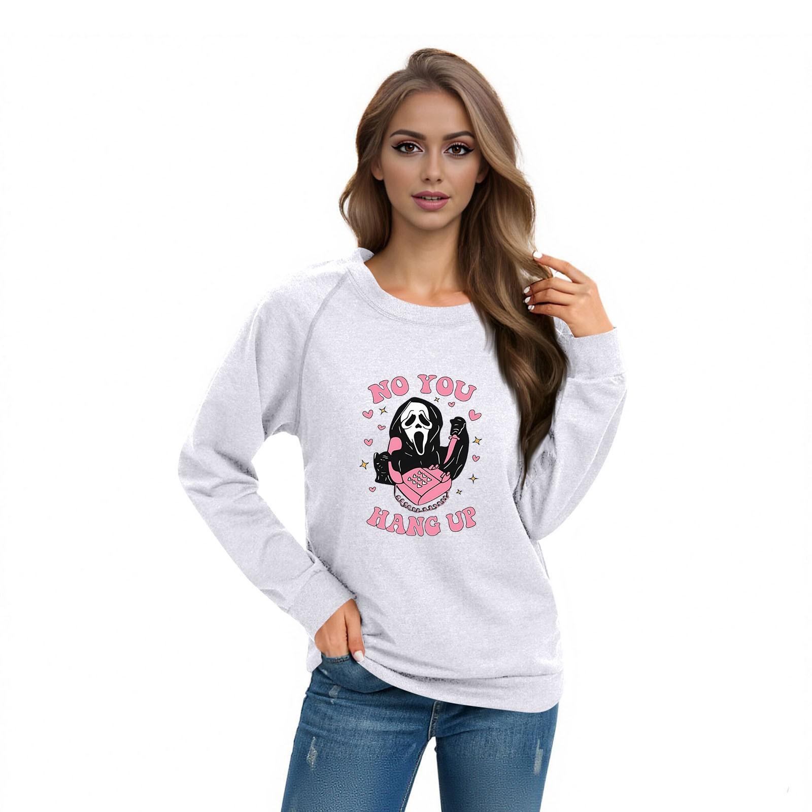 

Women s Casual Raglan O-neck Long Sleeve Halloween Print Top M білий