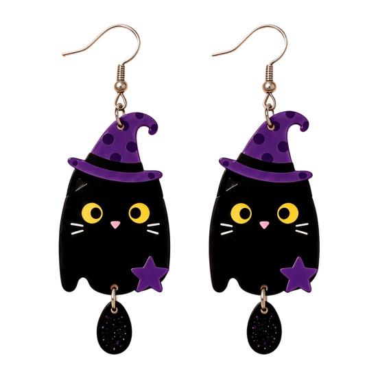Colorful Patterned Ear Ornaments 1 Pair 2D Acrylic Halloween Dangle Drop Earrings for Women, Fashionable Daily Wear Spooky Ghost Cat Pumpkin Earrings,