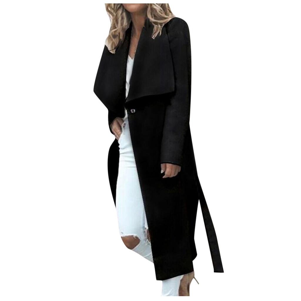 Womens Winter Lapel Button Long Trench Coat Jacket Ladies Overcoat Outwear