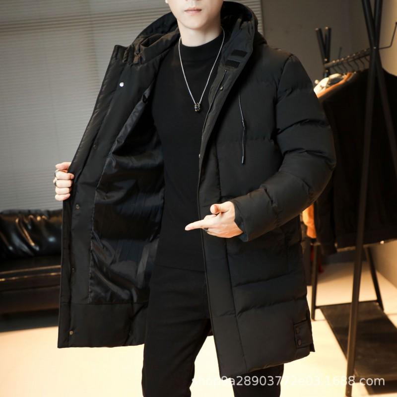 Mens Mid-Length Hooded Cotton Puffer Jacket Winter Warm Loose Fit Casual Coat Black Gray Green