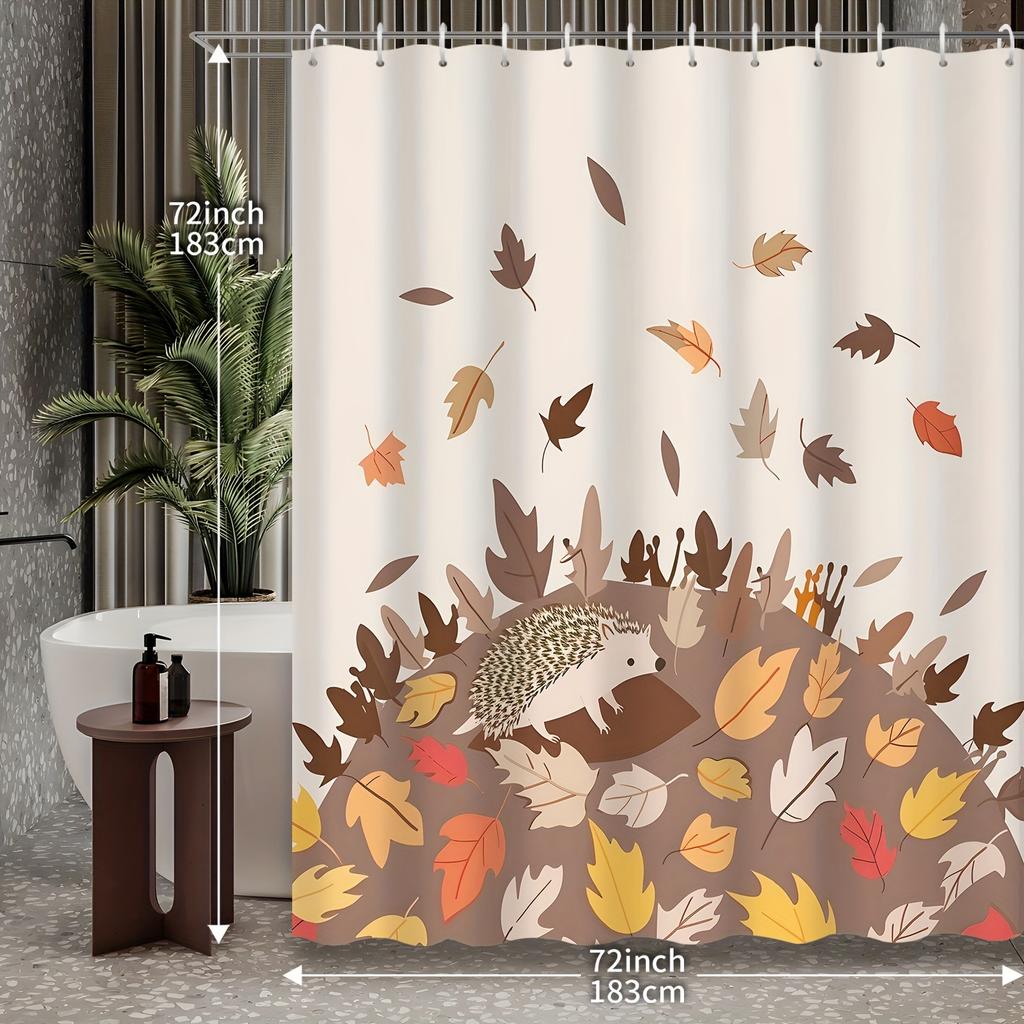 1Pc Autumn Home Decor Thanksgiving Cartoon Falling Maple Leaves Animal Hedgehog Shower Curtain Polyester Fabric Machine Washable