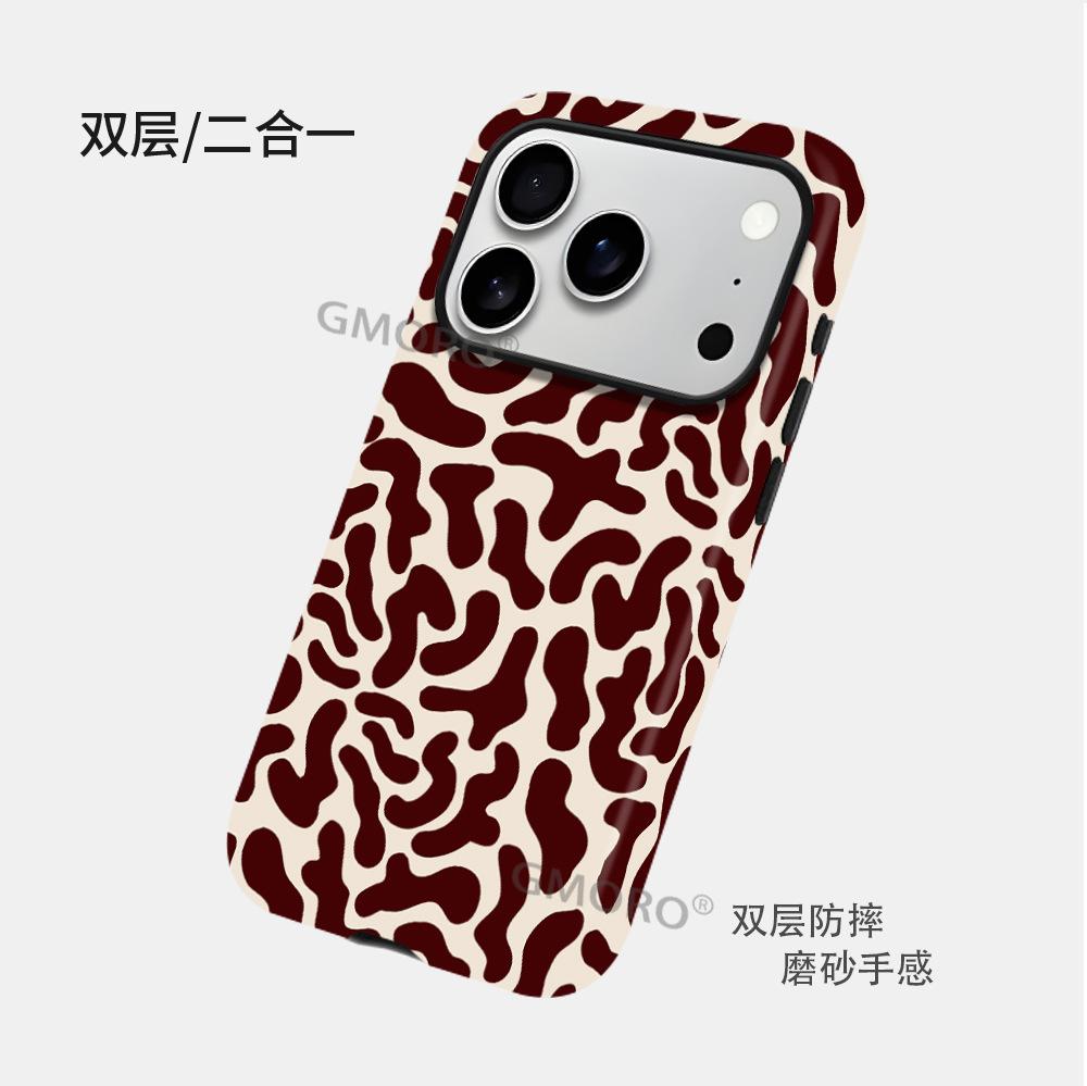 Burgundy Zebra Pattern New Apple 17 Mobile Phone Case Iphone16pro Foreign Trade 15promax Protective Case