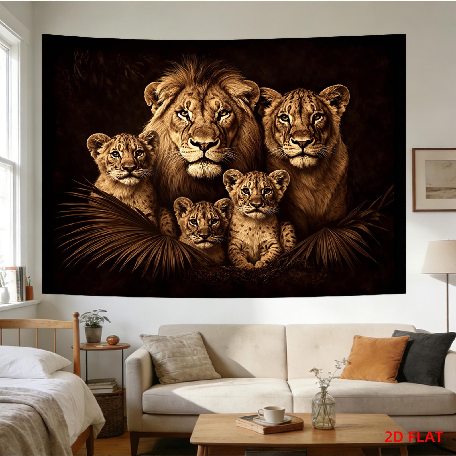 Majestic Lion Family Tapestry Lion Pride with Cubs in Jungle Wall Hanging Wild Animal Room Decor suitable offices bars party 74x94cm(29x37in)