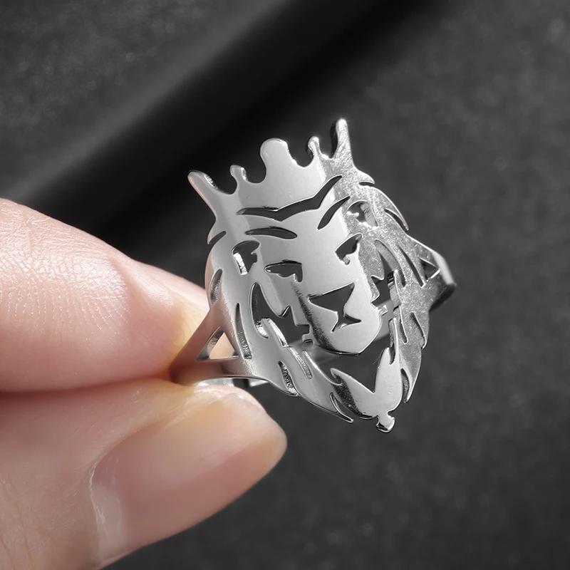 Stainless Steel Glossy Lion Animal Open Adjustable Ring Suitable for Men and Women Fashion Hip Hop Personality Punk Jewelry