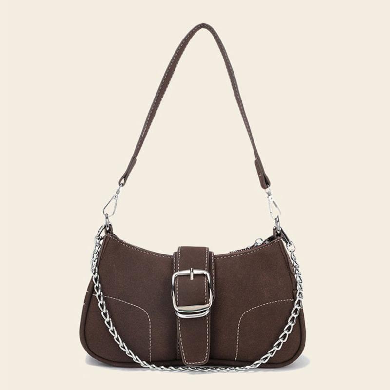 

Frosted soft shoulder chain handbag underarm bag women s simple and versatile advanced texture baguette bag advanced sense темно-коричневого