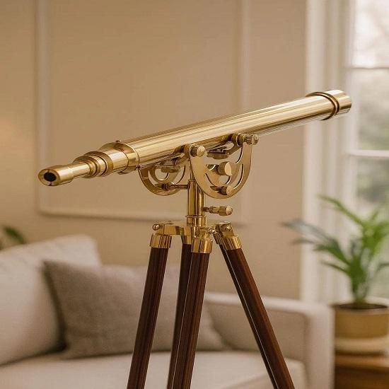 Brass Telescope On Wooden Tripod 99.06 Cm  Nautical Decor Maritime Floor Telescope for Home or Office