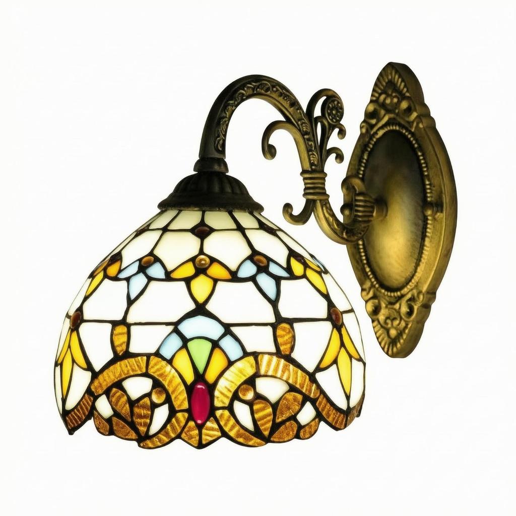 Sconce Lamp with Stained Glass Shade Classic Wall Compact