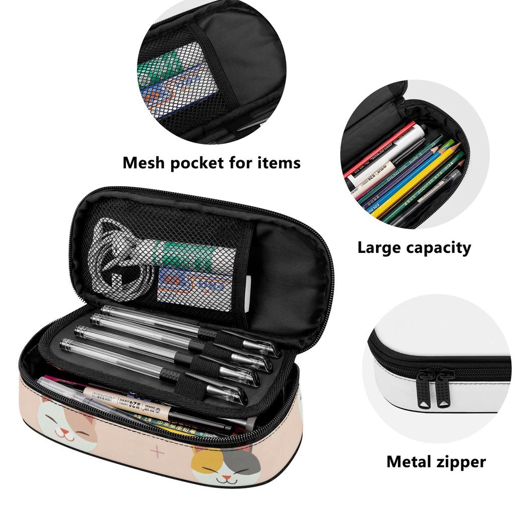 Pencil Pouch 300D Polyester Large Capacity Easy Open Zipper with Mesh Pocket Removable Divider and Pen Slots for School and Study