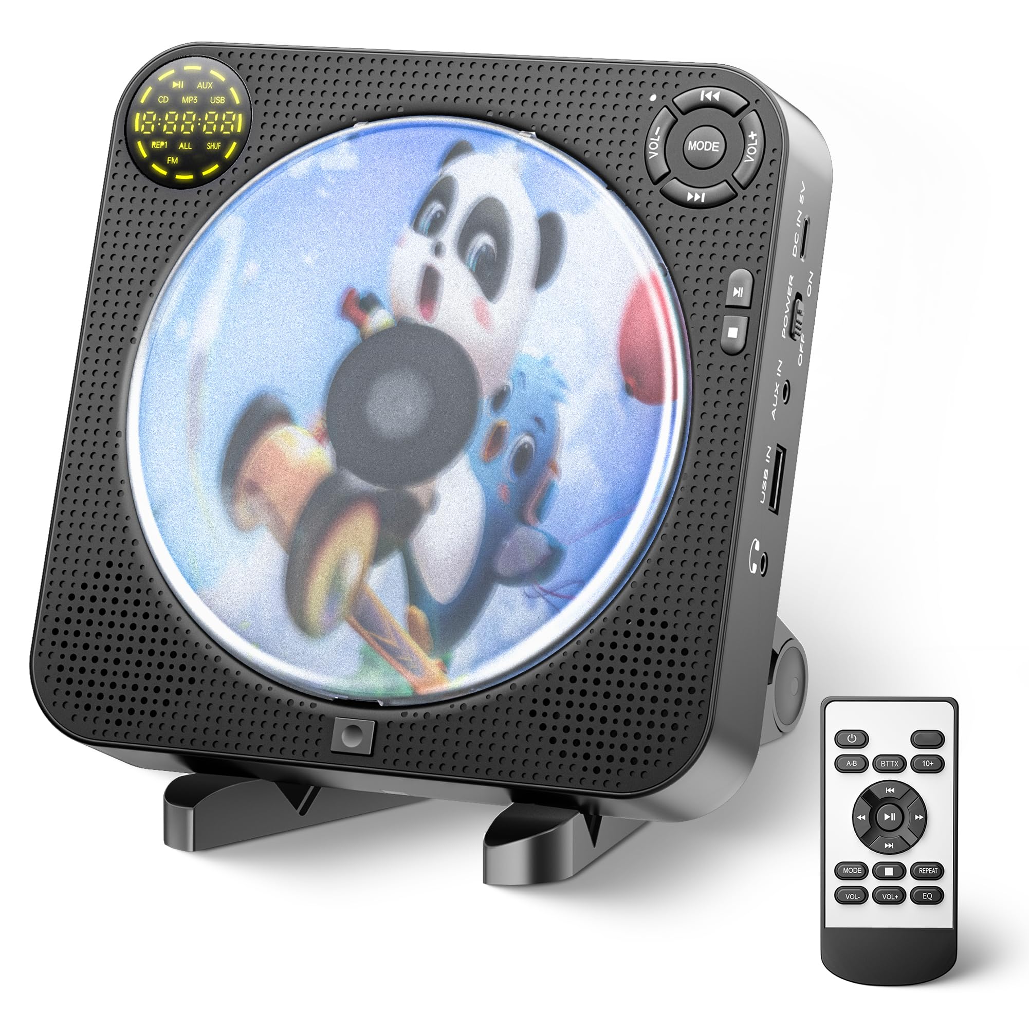 

CD player portable CD player compatible with Bluetooth CD radio skip 5EQ Japanese manual included wall-mounted, built-in speaker, чорний