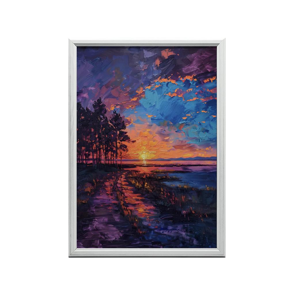 Zachodzące Słońce W Błogim Spokoju Zachodzące Słońce W Błogim Spokoju, 70X100 Cm, Rama Drewniana Ciemny Brąz, Papier Matowy 230 Gsm