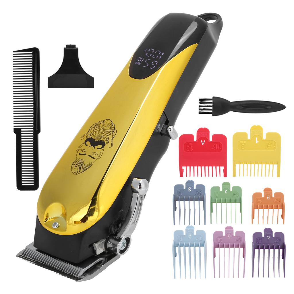 Vintage Oil Head Hair Clipper Men Electric Hair Trimmer with 8pcs Guide Comb Gold