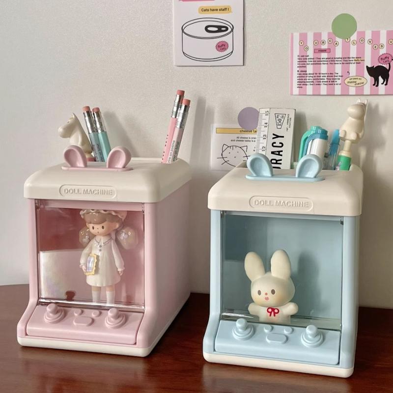 Cute Girly Claw Machine Pen Holder Creative Student Desktop Stationery Storage Box Multi-function Plush Doll Storage Box New