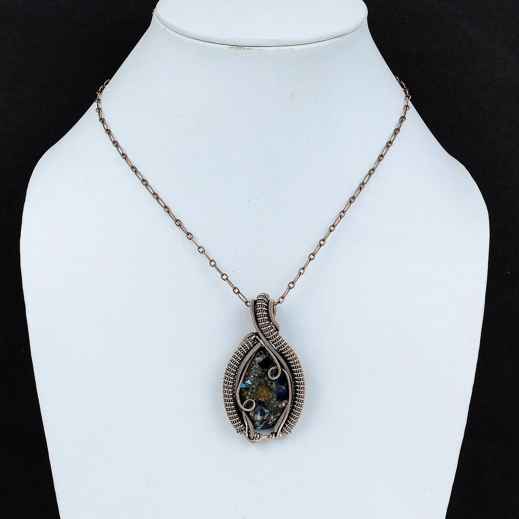 Copper Sodalite Pendant Copper Wire Wrapped Pendant Gemstone Copper Jewelry Handmade Decent Pendant Wire Wrapped Jewelry Gift For Engagement