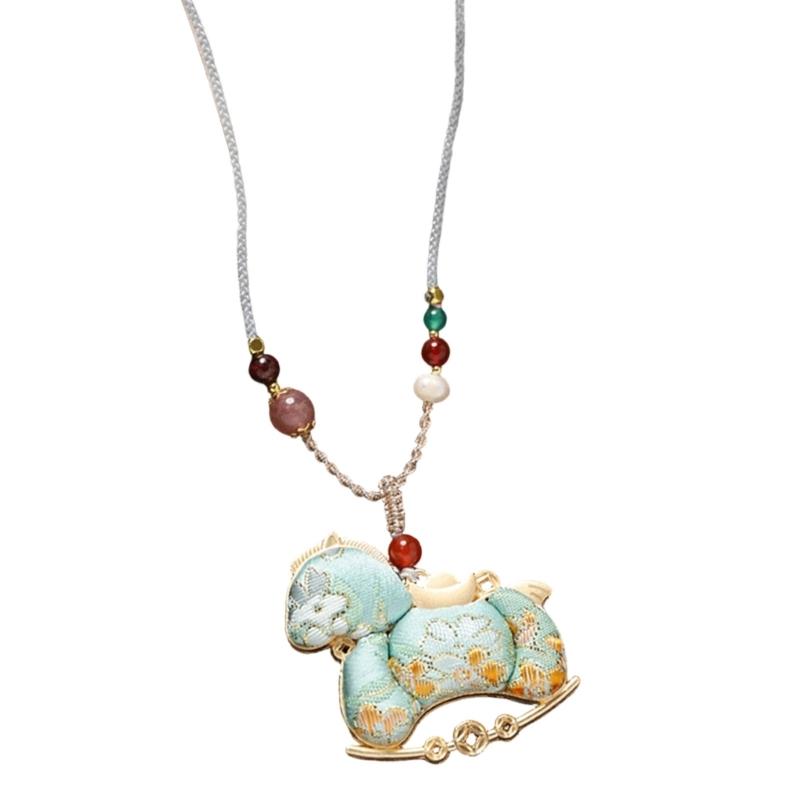 Women's Vintage Inspired Long Handmade Alloy Necklace Featuring Horse Charm Pendant for Sweater Fashion and Casual Wear