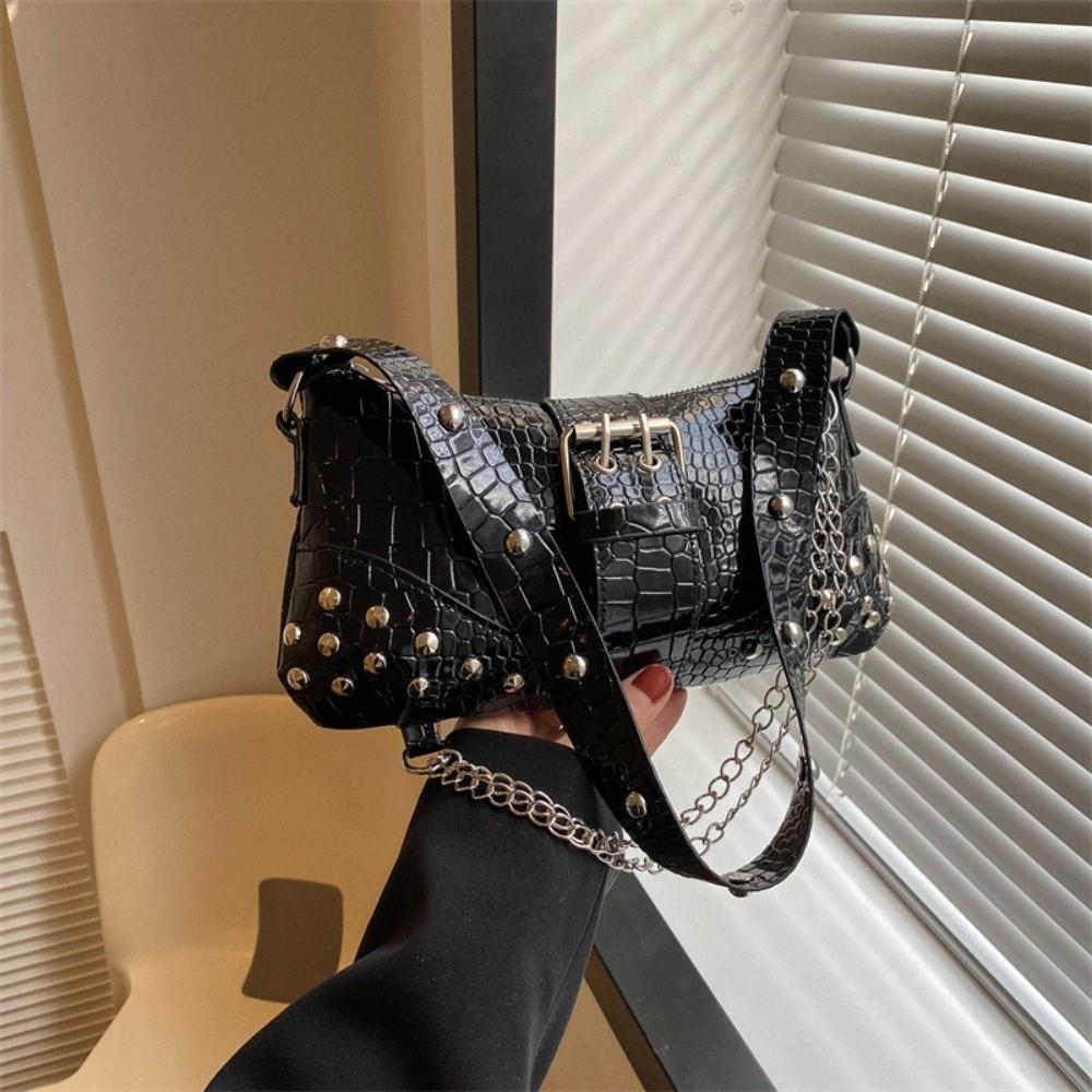 Y2K Crocodile Underarm Bag Korean Style Texture Shoulder Bag Shopping PU Rivet Chain Handbag  Girls