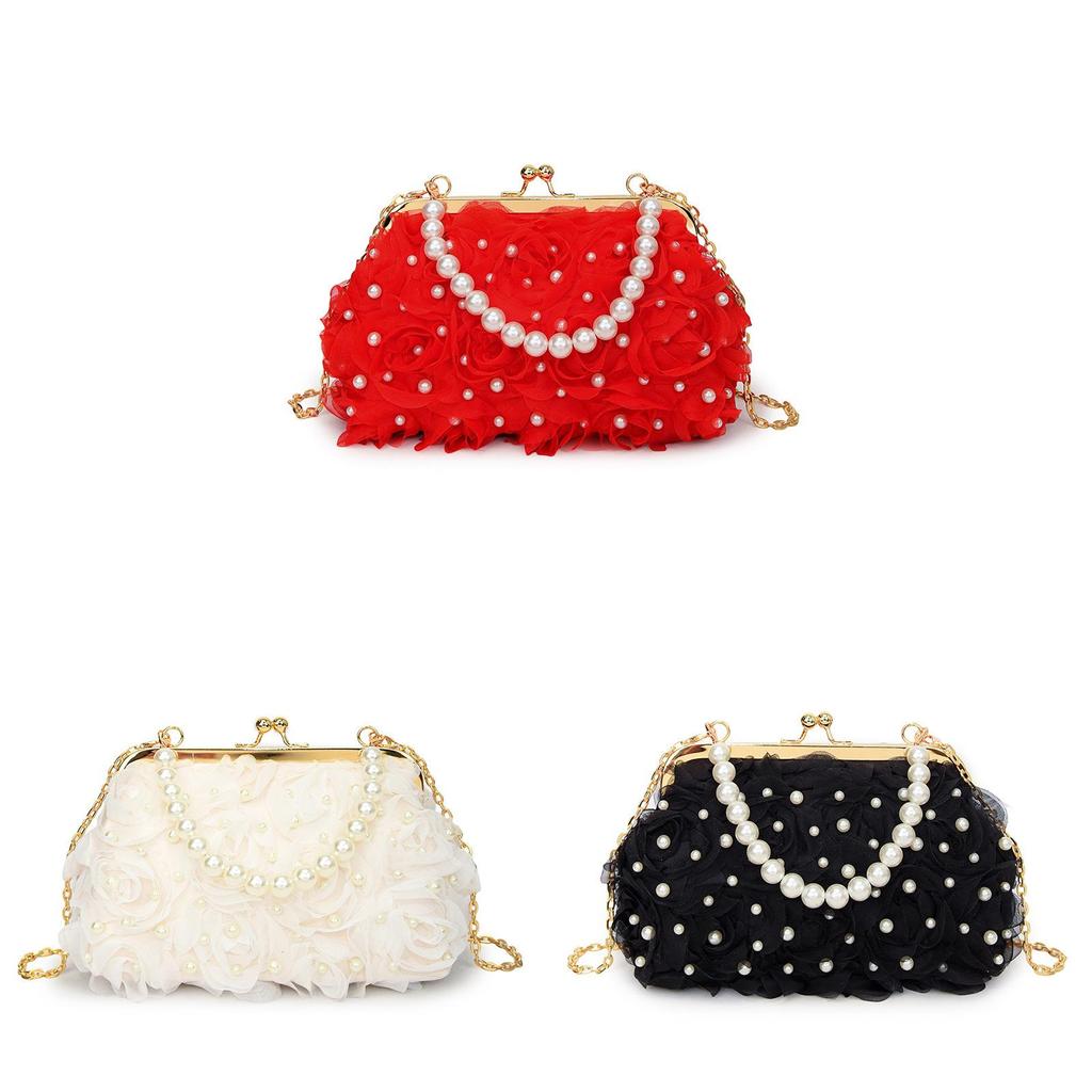 Small Lace Girls Flower Shell Bag With Pearl Chain For Daily Use