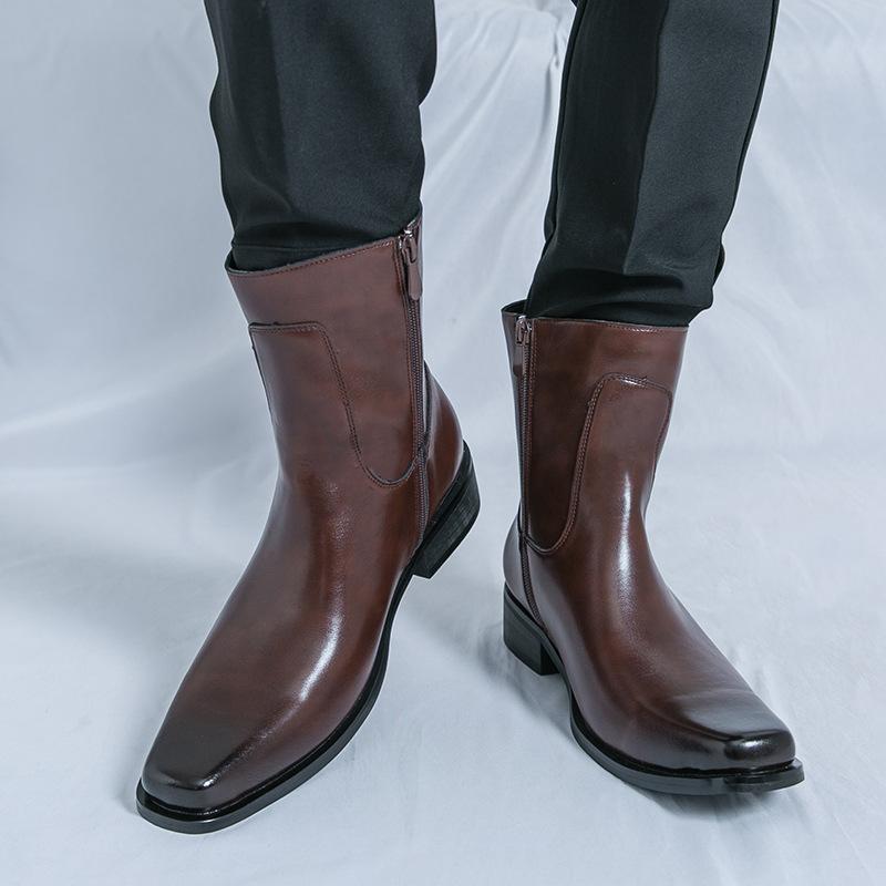 

Кожаная обувь новая боковая молния ботинки Мартина модные большого размера мужские ботинки-сигары с отворотом челси кожаные ботинки квадратный носок мужские ботинки 45