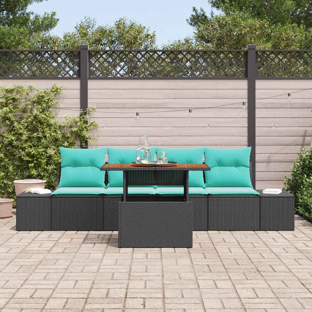 Garden Dining Set with Cushions 5 pcs Black and Teal