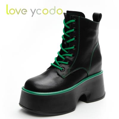Senhoras e meninas primavera e outono sola super grossa moda casual botas marton de couro natural