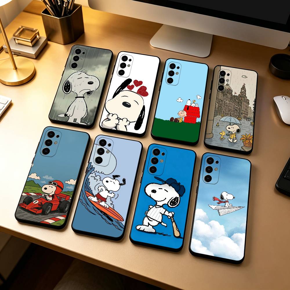 Cartoon T-S-noopy-PC Phone Case Black Silicone Soft For Samsung S25,S24,S21,S22,S23,S30,Ultra,S20,Plus,Fe,Lite