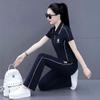 Fashion Sportswear Set for Women's Summer Stylish Short-sleeved Large-sized Casual Pants and Wide-leg Trousers Two-piece Set