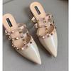 French niche fairy style square heel sandals 2025 summer outerwear new sexy lacquer leather bag head rivet low-heeled slippers