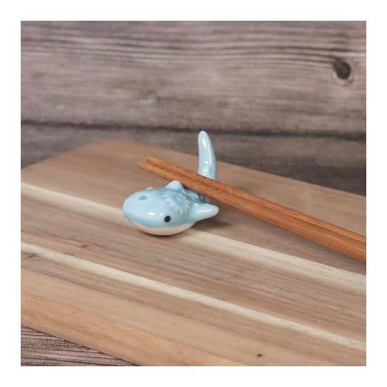 Whale Shark Chopstick Rests, Set of 6, Porcelain, Blue, Cute Marine Animal Cutlery Rest, Marine, Width 6.2cm