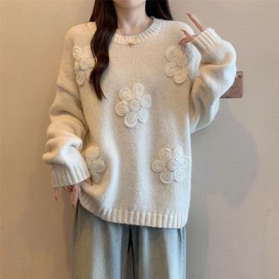 Autumn Winter Solid Color Pullover Women's Korean Style Casual Sweater Round Neck Loose Bottoming Shirt Top