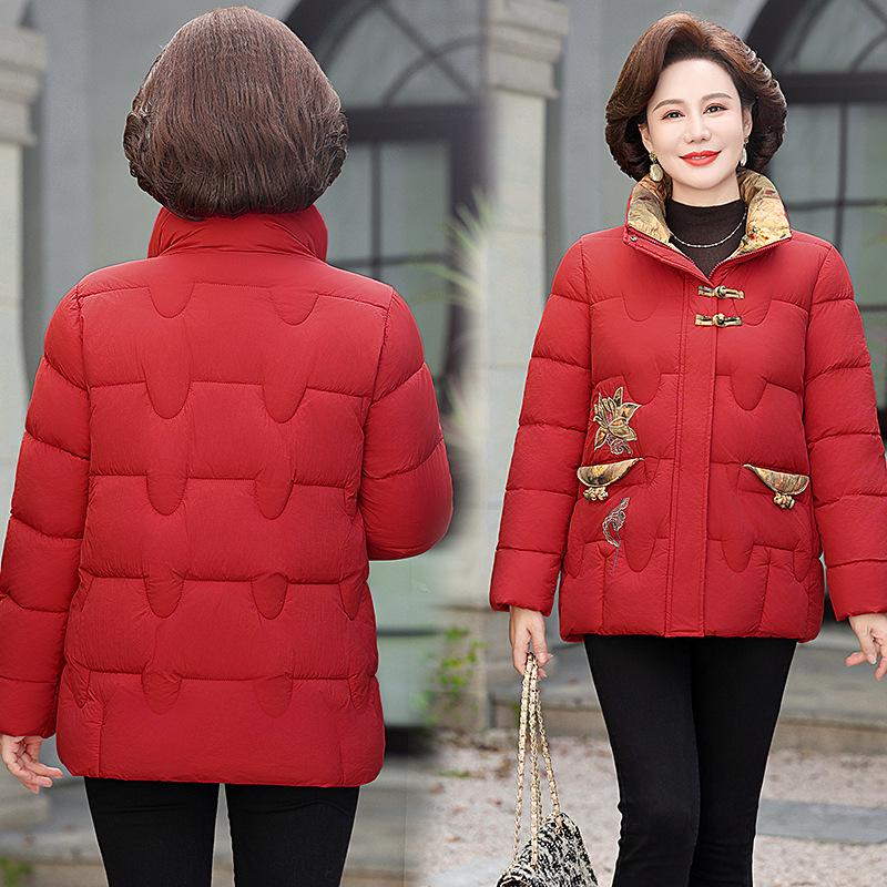 

Stylish Stand-up Collar Thick Cotton Jacket for Middle-aged & Elderly Women - Autumn/Winter Fashion 5XL (150-165 jin) красный