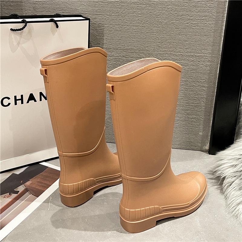 Fashion new high tube rain shoes female adult velvet warm non-slip water shoes high top boots cold rain shoes