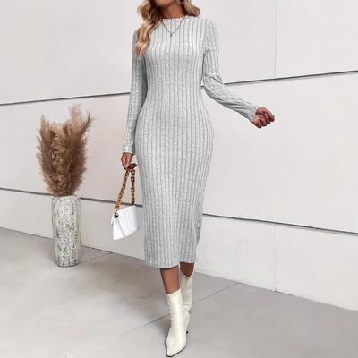 Autumn and Winter Women's Temperament Elegant Elastic Knitted Jacquard Dress Long-sleeved Slim-fit Wrap Buttock Dress