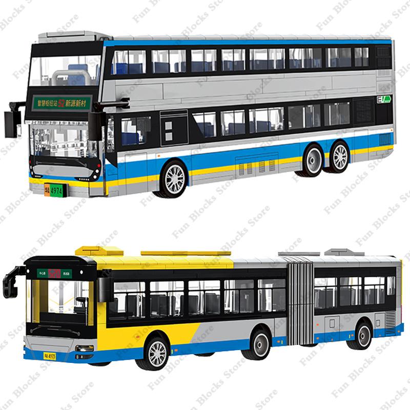 Hot City Intercity Bus Building Blocks Set Double Deckers Travel Bus Passenger Roleplay Figure DIY Bricks Gifts for Boys Girls