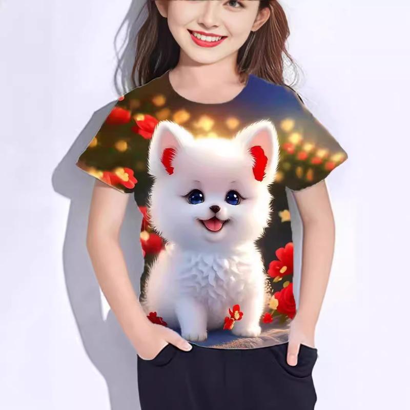 Animal Series 3D Printed Children's T-shirt Pullover Round Neck Short Sleeved Casual T-shirt