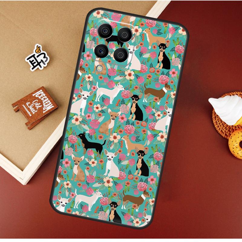 Chihuahua Face Floral Dog Case For Samsung Galaxy M55 M35 M15 M56 M36 M16 M06 M31 M13 M33 M53 M12 M32 M52 M14 M34 M54