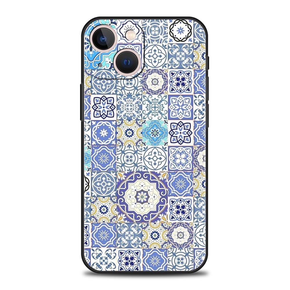 Mandala flower totem Luxury Phone Case For iPhone 13 15 14 12 11 Pro MAX XR X SE XS 7 8 Plus Silicone Black Protection Cover