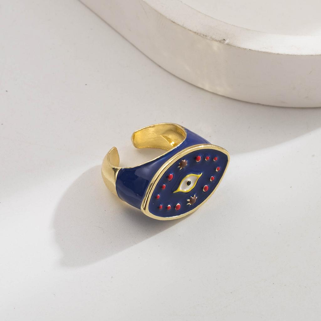 Three-Piece Set Demon Eye Series European and American Copper Gold-Plated Oil-Drip Flower Tree Ring Adjustable Open Ring Accessories