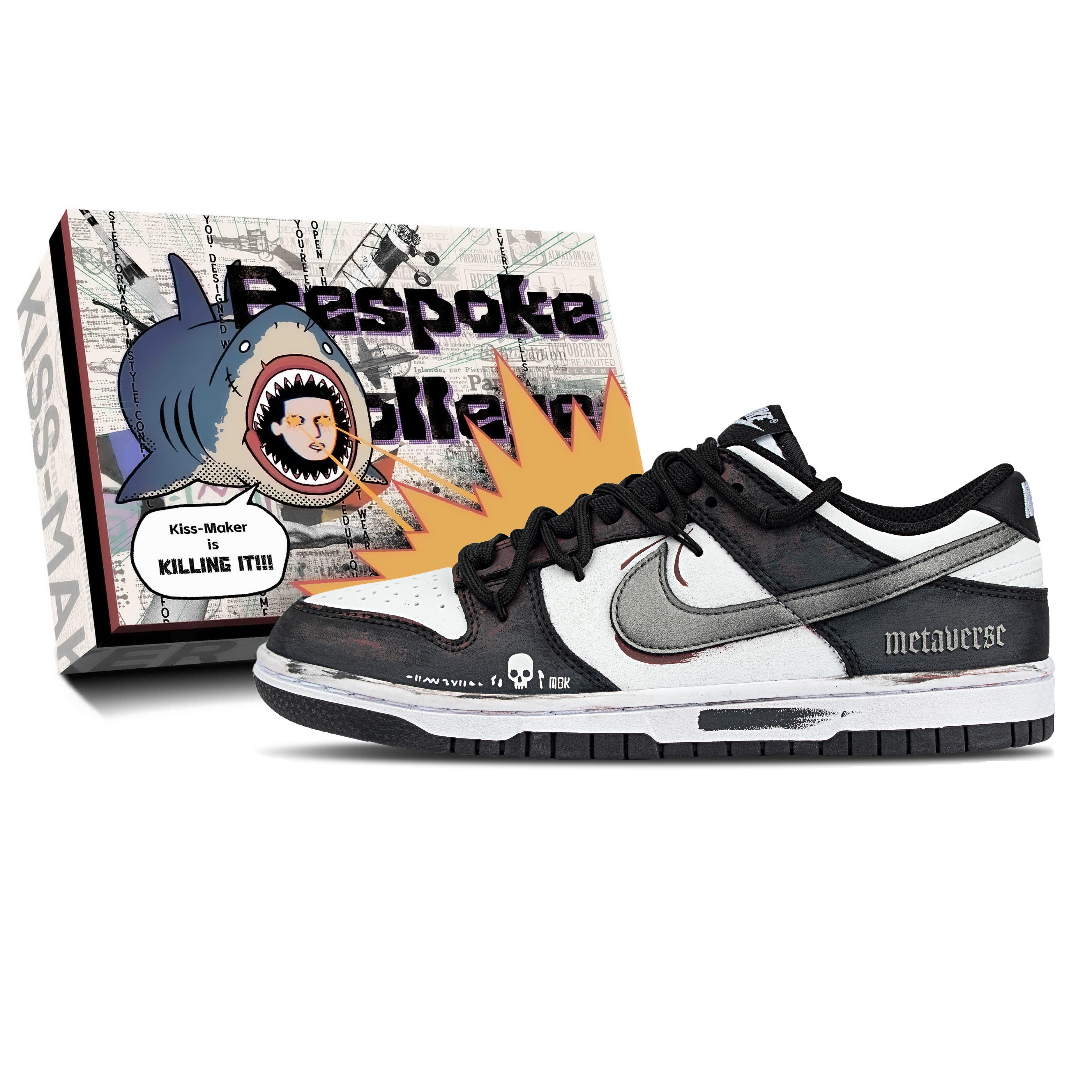 

Nike Dunk Cow Leather Abrasion Resistant Low top Skateboard Shoes Unisex Black White DD1391-100(team1954--BOX) 36.5