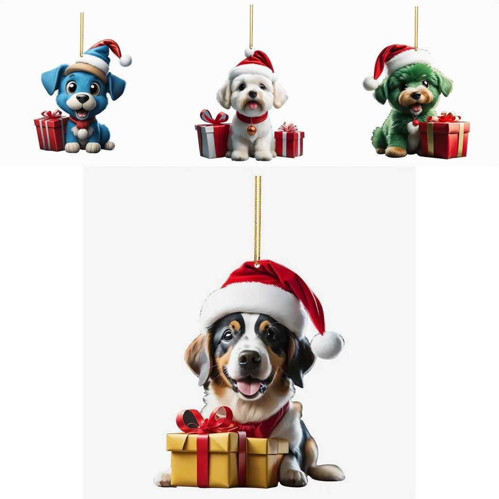 Christmas Dog Car Hanging Ornament Acrylic Cartoon Decor For Auto Interior Enhancement