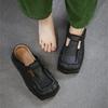 Johnature Square Toe Thick Soled Comfortable Commuter Women's Shoes Retro Genuine Leather Flats
