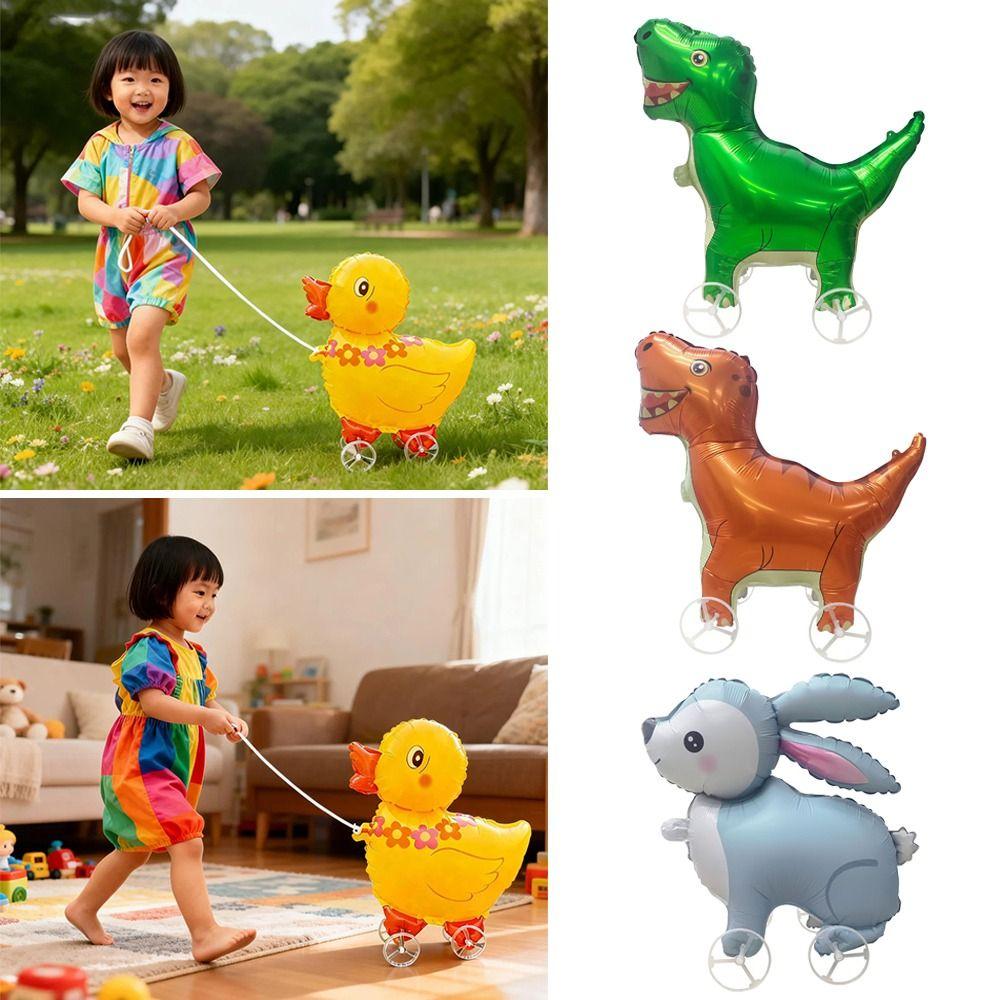 Movable Design 4D Dinosaur Balloons With Wheels Foil Balloons With Wheel  Photo Props