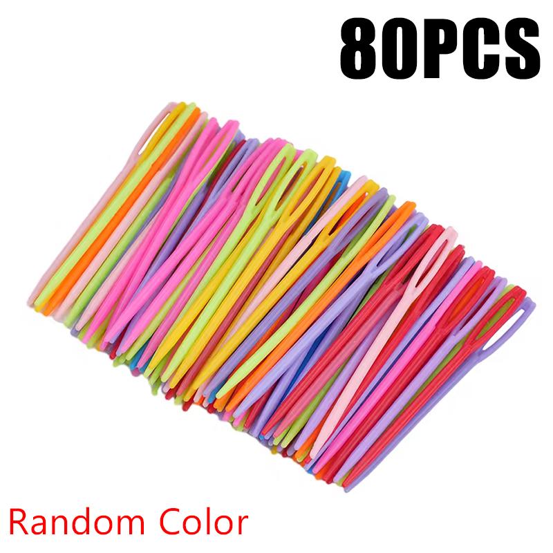 80/160PCS Colorful Knitting Needles Plastic Sewing Needle 7cm Size Large Eye Sweater Weaving Sewing Needle Craft Accessories ZYF