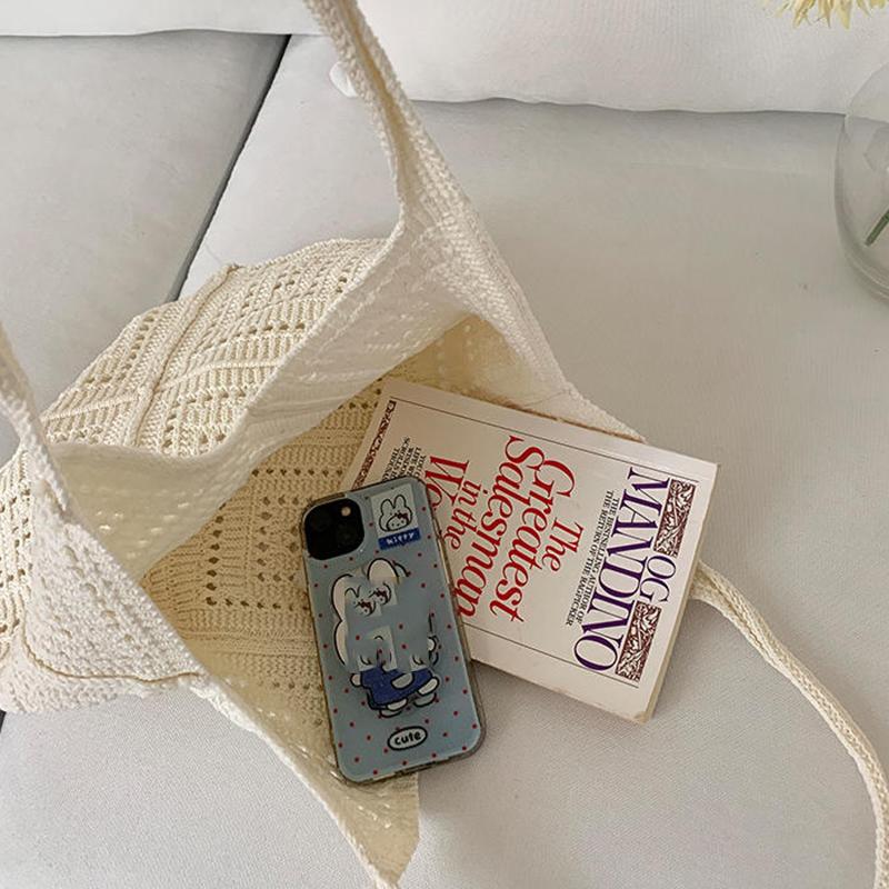 Eleagnt Beach Vacation Knitted Hollow Out Shoulde Bag Handbag Women's Fashion Bucket Soft Crochet Tote Bag KTB